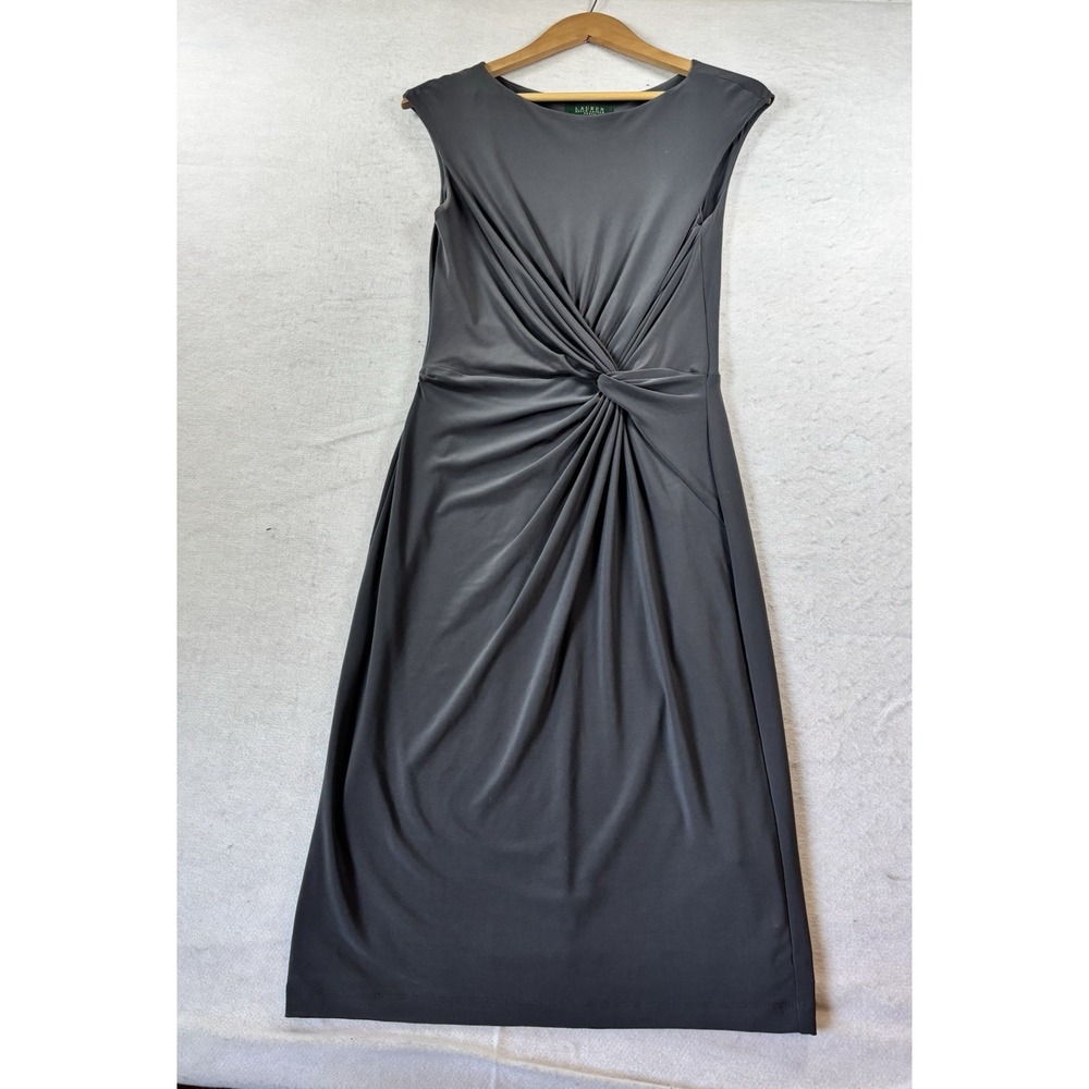 Lauren Ralph Lauren Twist Front Jersey Dress Womens 4 Graphite Gray Office Trave